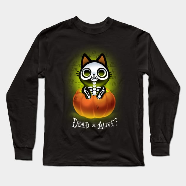 Schrödinger's Cat Nightmare - Funny Halloween Pumpkin - Dead and Alive Long Sleeve T-Shirt by BlancaVidal